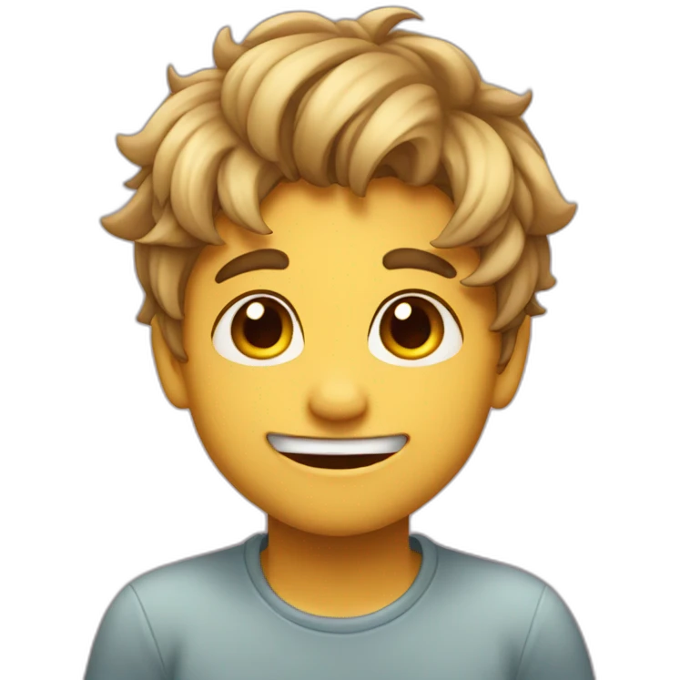 Boy with hair biting his lip and looking at you in love emoji