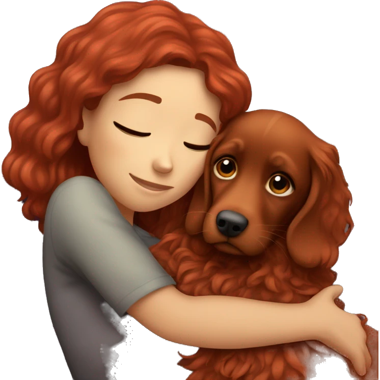 Girl cuddling with red setter on couch emoji