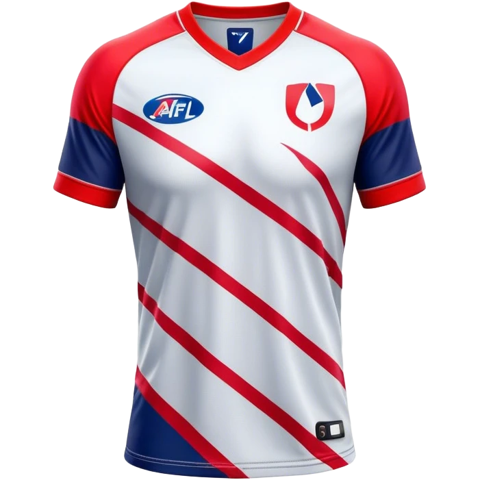 Cinematic Realistic image of an AFL jersey rendered in vibrant team colors with detailed fabric textures and dynamic creases, illuminated by bold, stadium lighting that accentuates its sporty character emoji