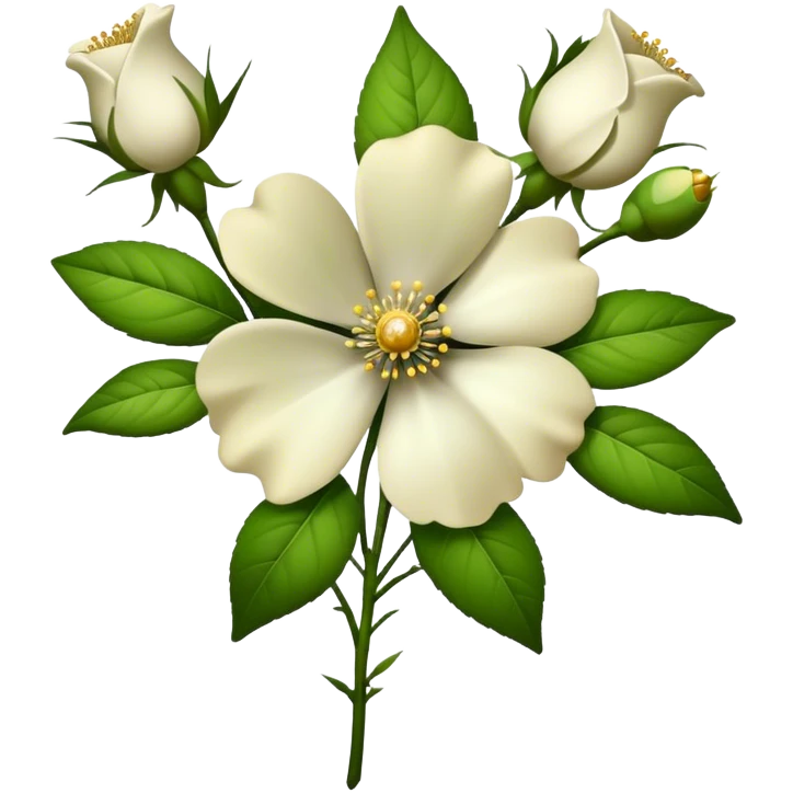 bouquet Cherokee rose, luxuriant, stem, leaf, bud emoji