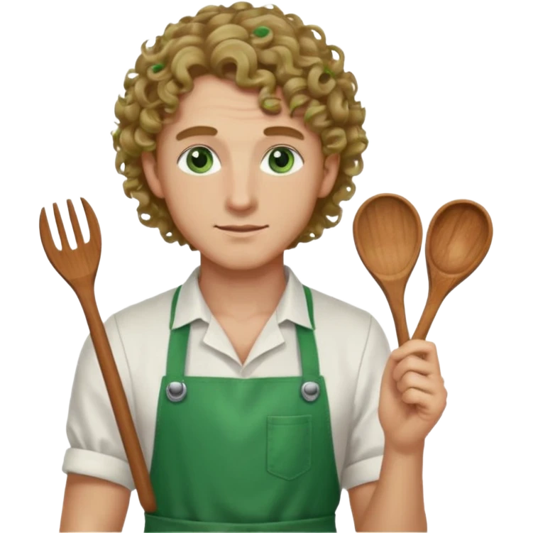 Male, fair complexion, green eyes, shoulder length dark blonde curly hair, bar slinger emoji