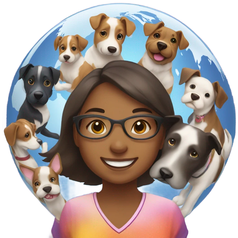 a girl with her six dogs rolling the world  emoji
