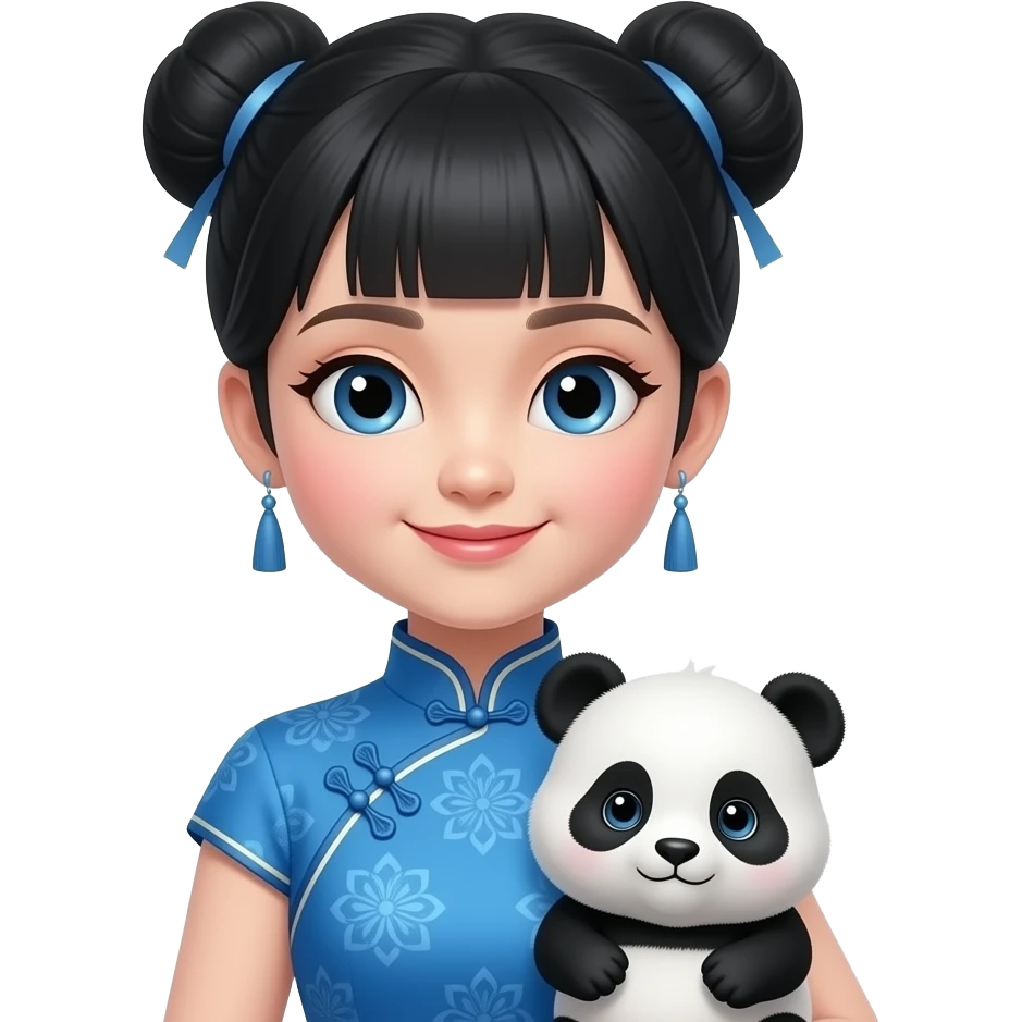 blue Chinese Princess with baby panda closeup emoji