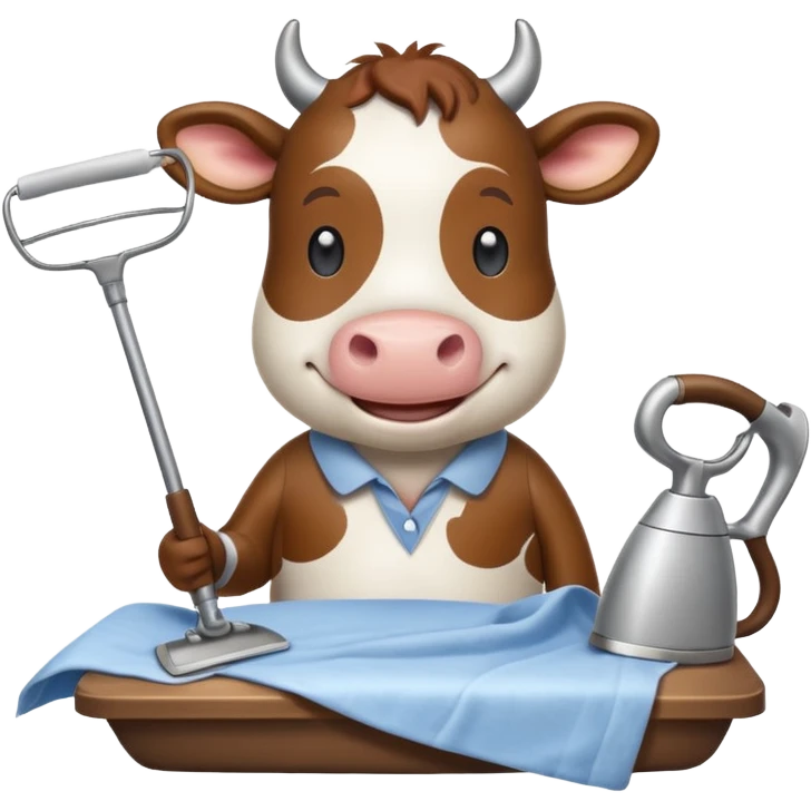 cartoon cow ironing bedsheets emoji