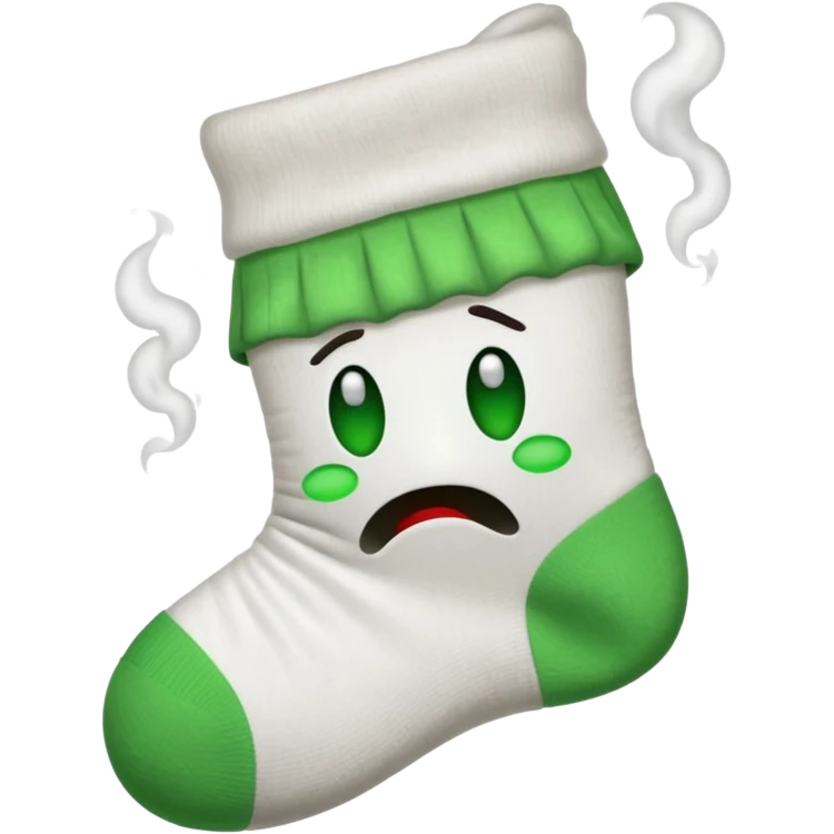 вонючий белый носочек с грустным лицом, от которого идёт зелёная дымка (типа вонь) emoji