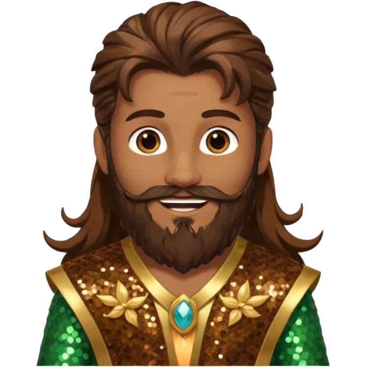 Pan, God of Nature from Gods and Goddesses with long brown hair and beard, brown sequin outfit emoji
