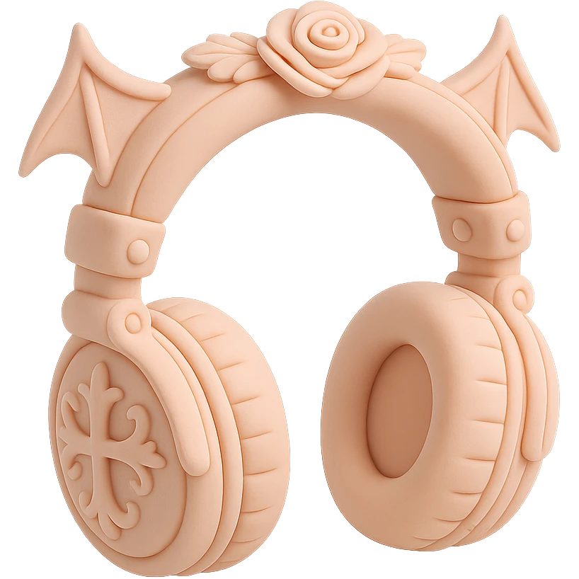 Remove the background, keep only the pink gothic headphones in fondant cake art style, with sculpted gothic decorations and pastel pinks, with no background. emoji