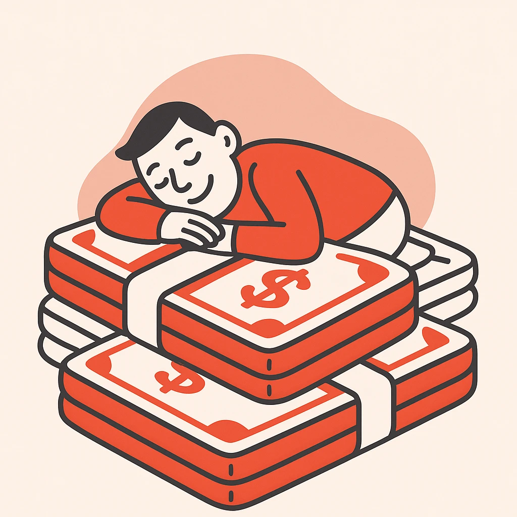 happy person napping on mattress of money emoji
