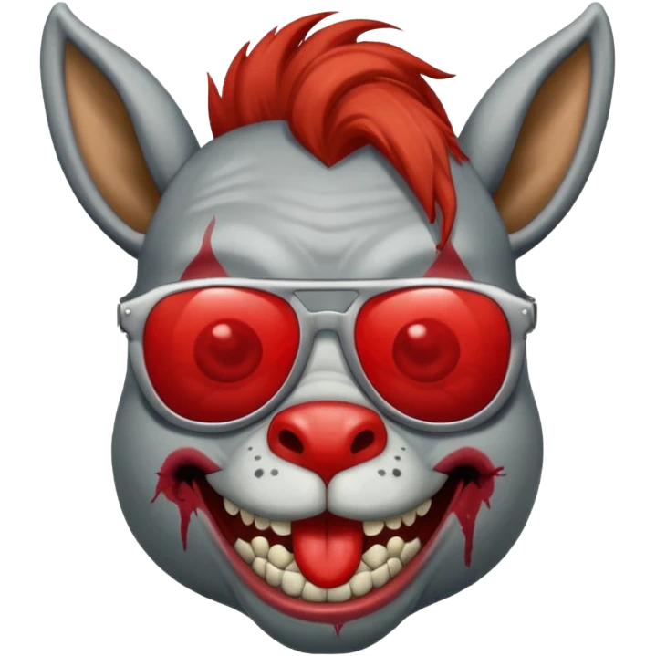 Zombie donkey with sun glasses and red hair and joker nose hungry  emoji