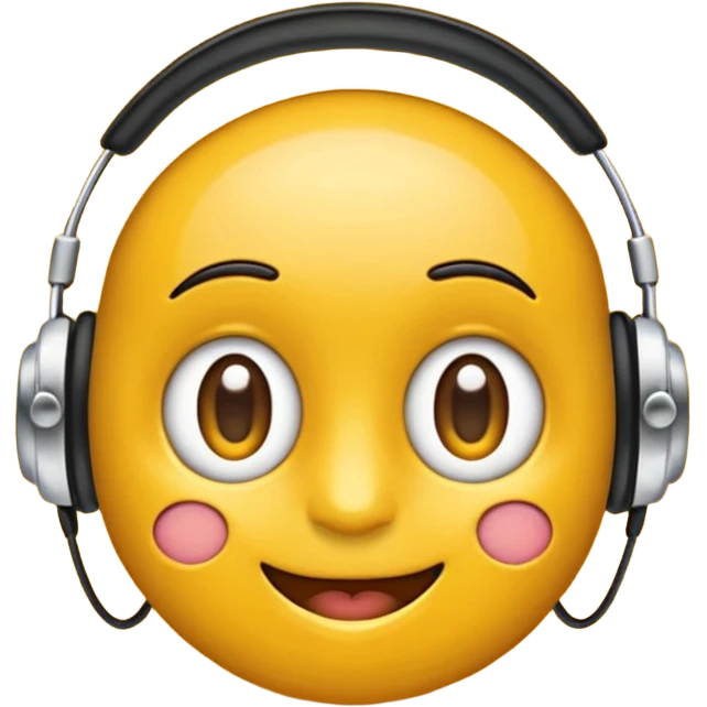 Ein gelber runder Emoji. Augen geslossen. Total im moment. Glpcklich, leichtes lächeln. Verträumt. Leichtigkeit. Freiheit. Overearkopfkörer auf und im hintergrund kleine musiknoten emoji