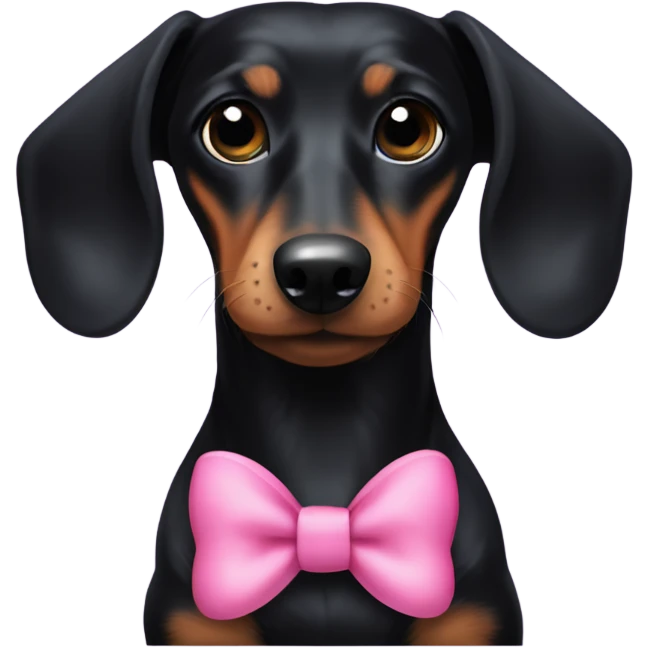 A small all black hair Dachshund with a pink bow emoji