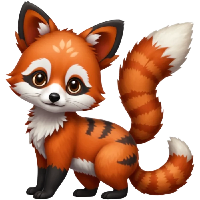 Black-eared Realistic patterned speckled flurry scaly 4-legged quadrupedal Red-Panda-Munchkin-Kitten-Lemur-Raccoon-Dog-Red-Fox-animal-fusion-hybrid, Full body emoji