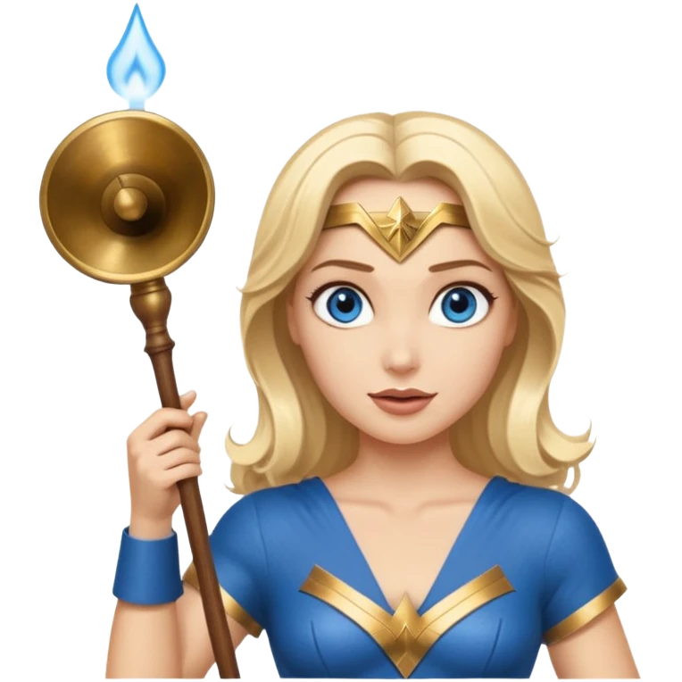 Blonde blue eyes Wonder Woman holding bell and short white orchestra conductor’s baton  emoji