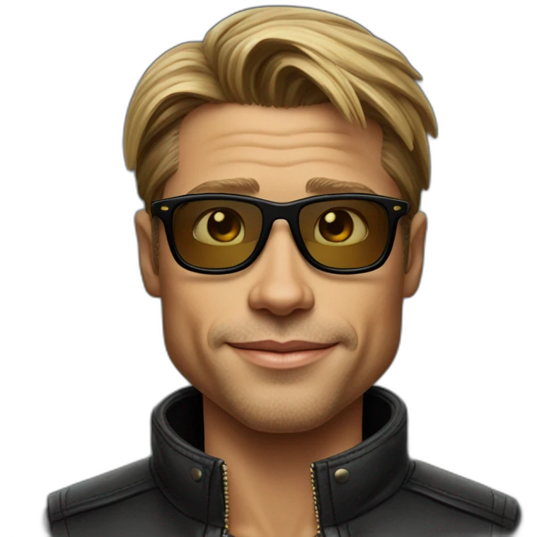 cara de hombre mayor como brad pitt con gafas negras de solegras de sol emoji