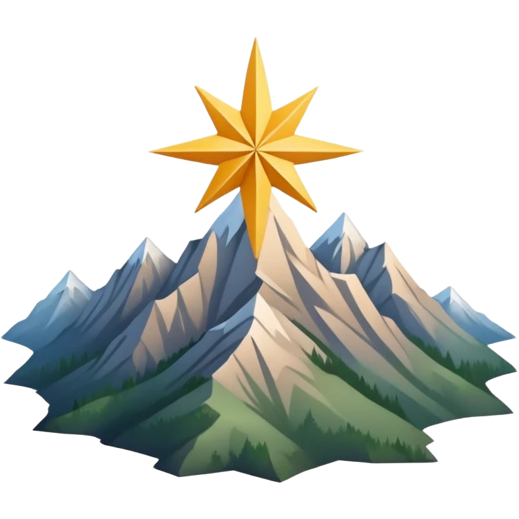 simple eight-pointed star with wide points, with only a basic mountain silhouette on it emoji