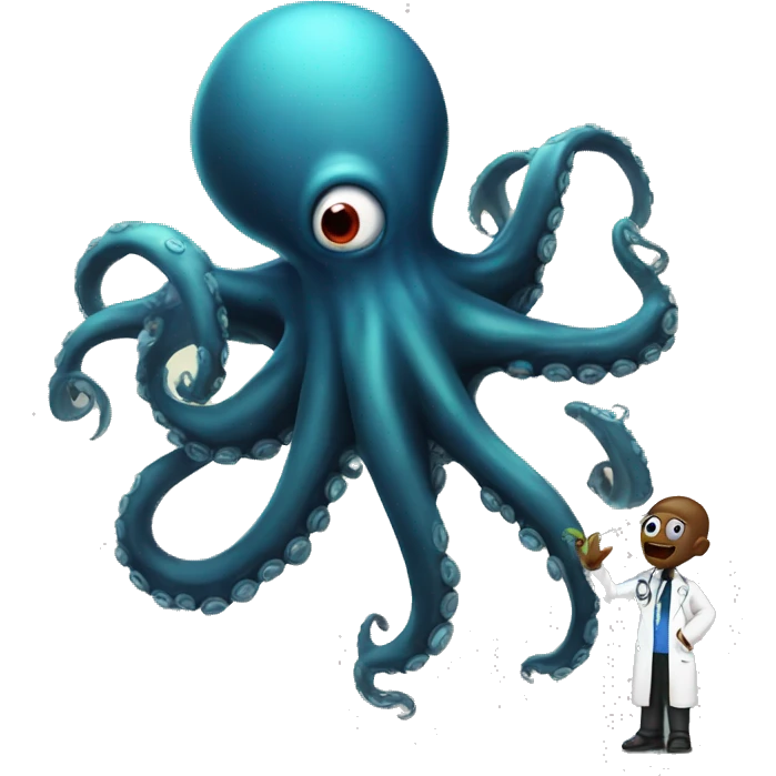 Black Alien Octopus with a scared scientist  emoji