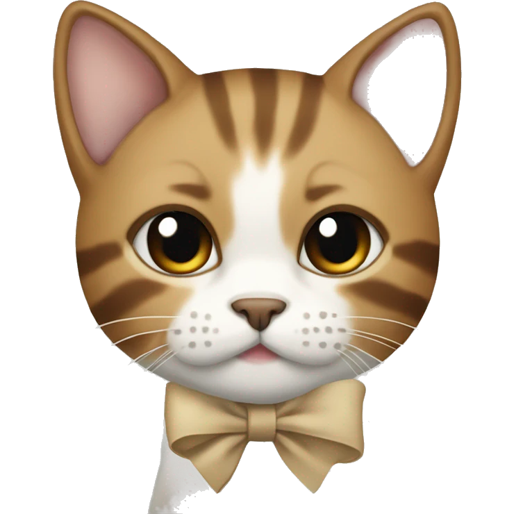 white-brown dexon rex cat with beige bow  emoji