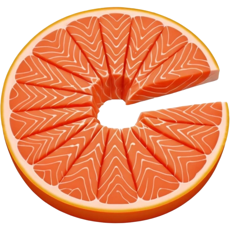 create a round half cut Slice of Salmon

Camera angle: slightly elevated top-down view with a gentle bird’s-eye perspective (about 15–20°), identical perspective and scaled do not add anything  on plate only the slice of salmon  emoji