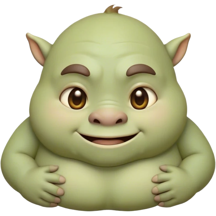 Cinematic Cute Ogre Portrait Emoji, with a surprisingly endearing, plump and huggable figure in soft earthy greens and browns, featuring big, kind eyes and a bashful smile, simplified yet irresistibly adorable, highly detailed with a soft glowing outline that captures the charm of a friendly giant who seems ready for a warm hug! emoji