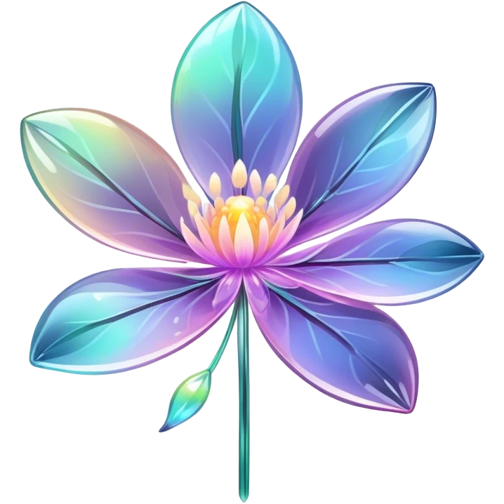 Dark Pastel iridescent transparent bio-luminescent flower with thin glossy glass petals emoji