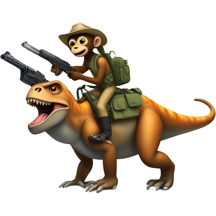 Monkey with gun riding dinosaur emoji