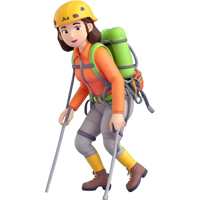 female mountain climber wearing light pink emoji