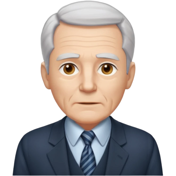 Elderly white man. Pale skin. Gray or white hair neatly combed back. Clean-shaven face with wrinkles around the eyes and mouth. Calm, steady eyes. Wears a collared shirt, tie, vest, and dark suit jacket visible from the chest up. emoji