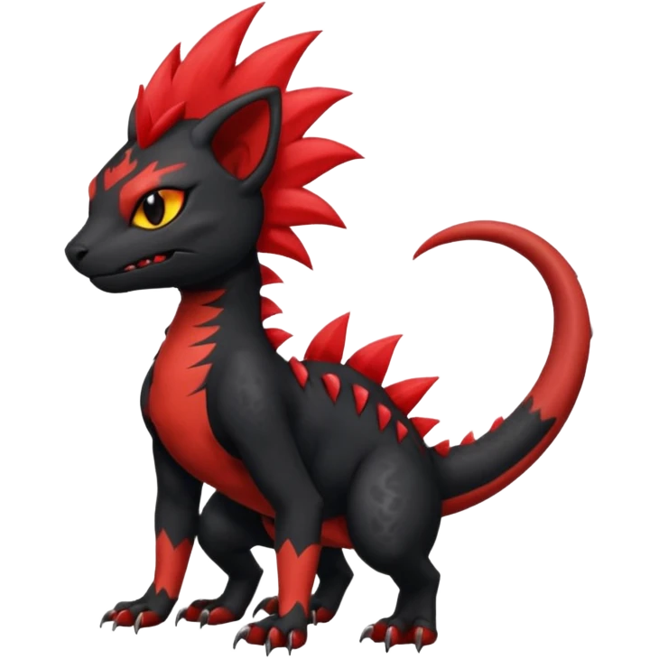 Shiny badass Fiery gothic evil black and red salandit-Liten-torracat with a red Mohawk  emoji