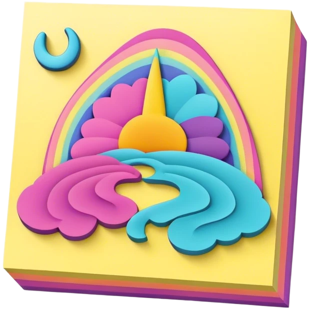 3D, psychedelic colored hippie style sticky note emoji
