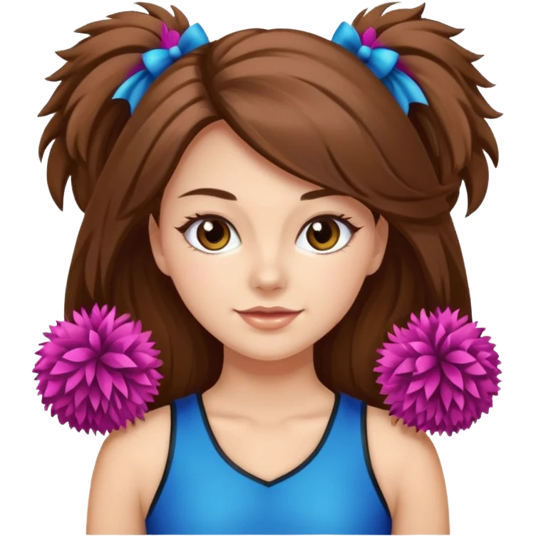 cheerleader with long brown hair and 2 pom poms emoji