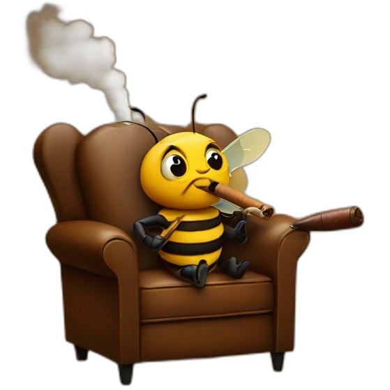 Bee smoking a cigar on a leather chair emoji