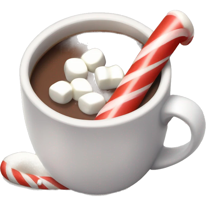 Cup of hot chocolate with marshmallows and a candy cane emoji