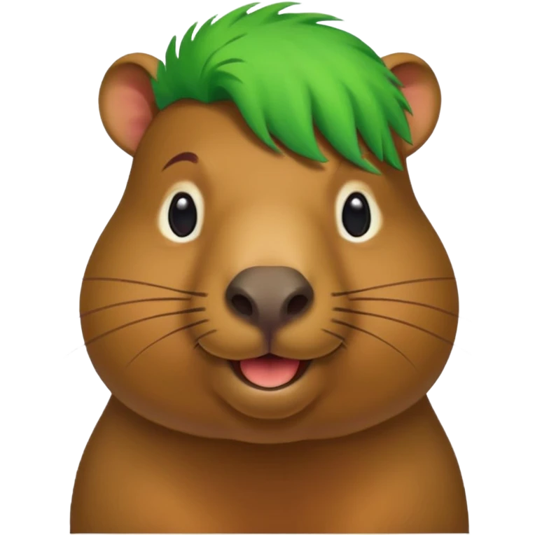 Capybara with green head hair, half body emoji