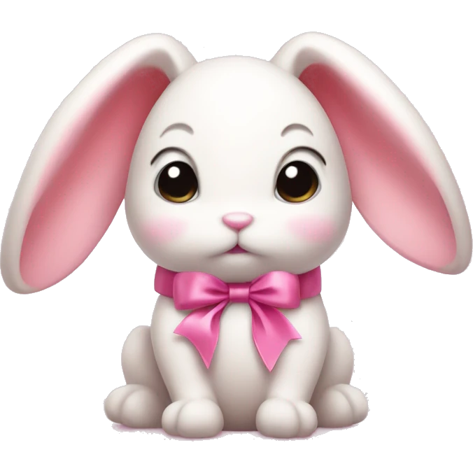 Baby pink bunny with floppy ears and a pink ribbon emoji