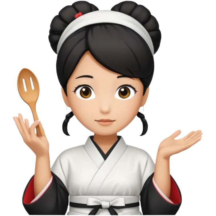 japan mom with black bun wearing white hom kimono and white apron emoji