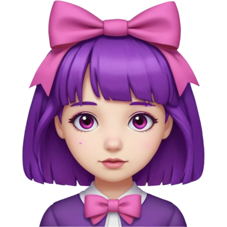 girl with bangs and purple hair and pink hairbow emoji