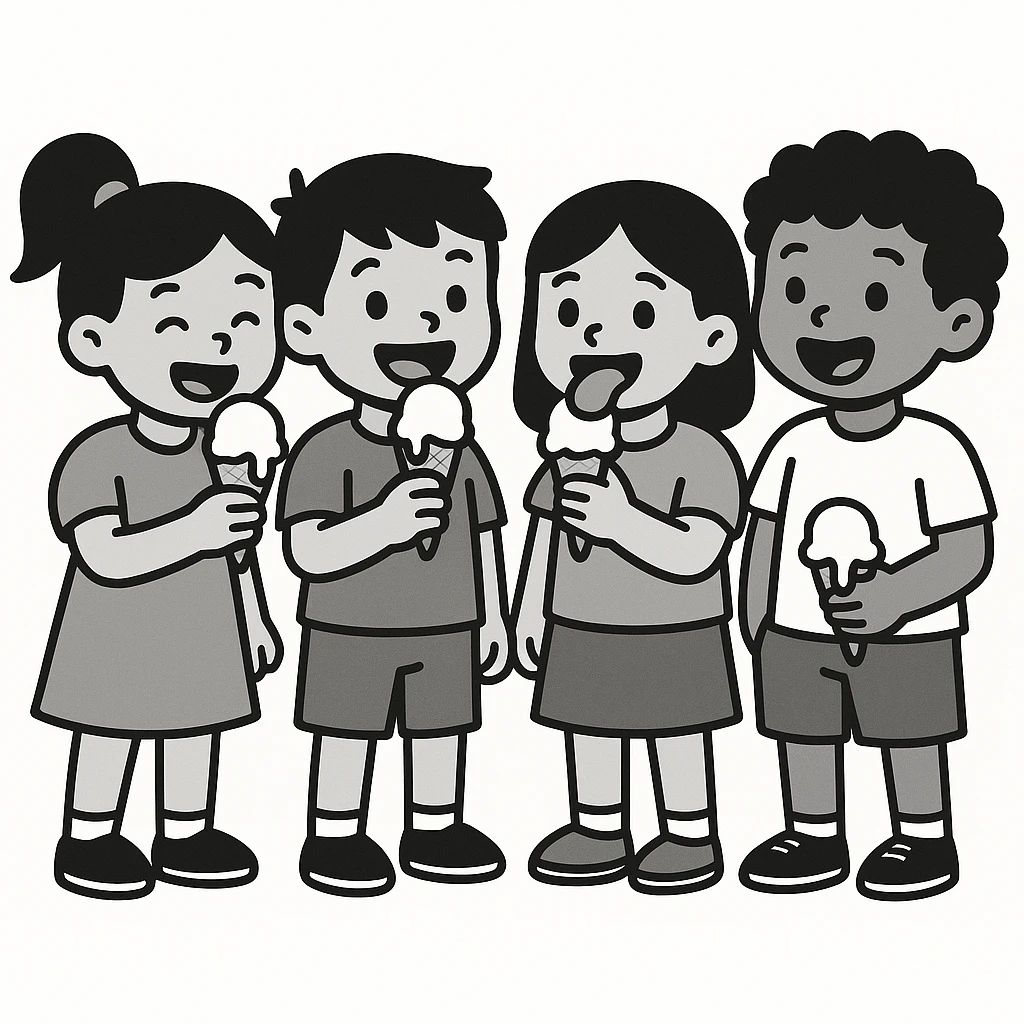 happy children with melting ice cream cones emoji