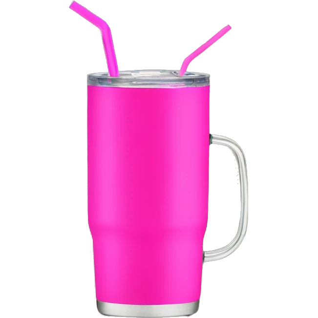 Bright pink 40oz Stanley tumbler with handle and a clear straw emoji