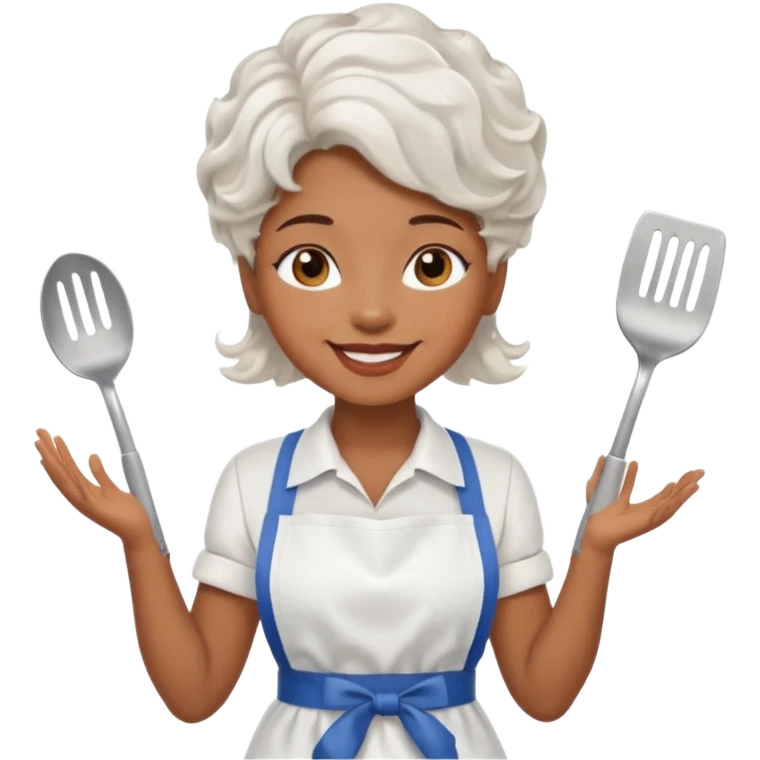 woman, brown skin, white short wavy hair, with apron emoji