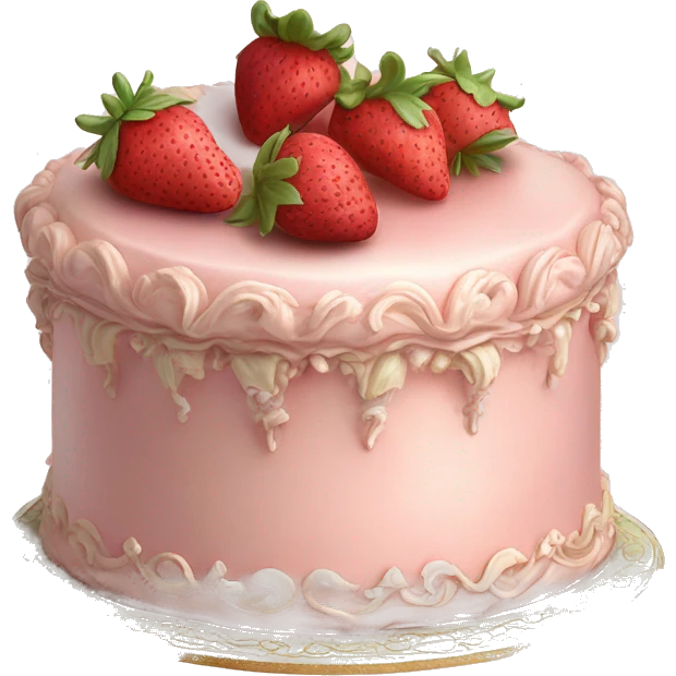 vintage rococo highly detailed pale pink cake with strawberries emoji