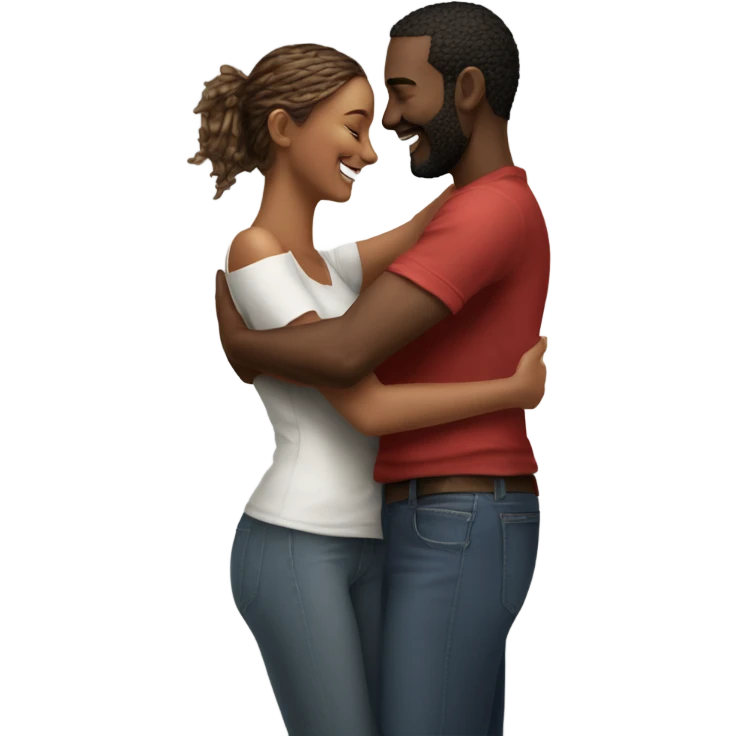 Hyper Realistic beautiful model couple hug with warm smiles emoji