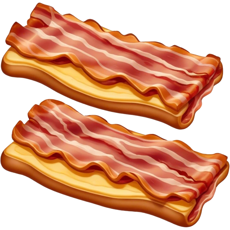 Cinematic crispy sizzling bacon, slightly curled, golden-brown with a perfect crunch, glistening with rich flavor, deep warm tones, served on a breakfast plate, comforting and indulgent. emoji