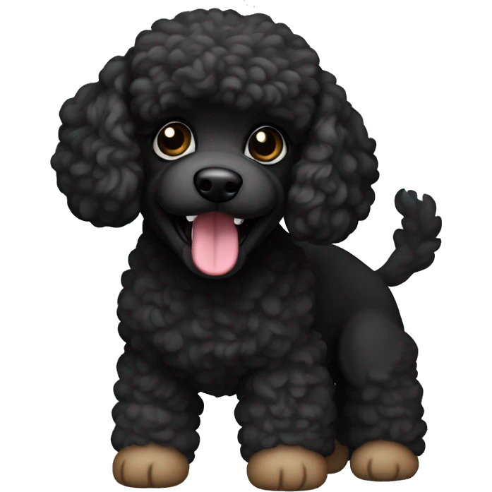 Small poodle mix. All black in color everywhere. No other color. Underbite with teeth showing  emoji