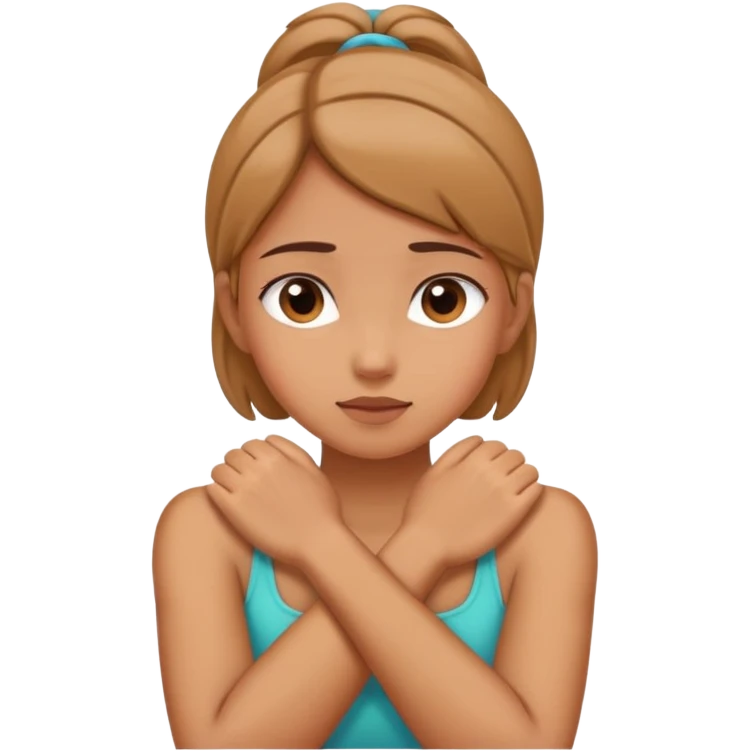girl grabbing her neck with her hands crossed  emoji