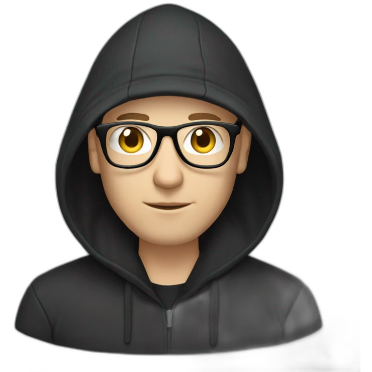 bald white man with glasses and a black beard typing on apple computer wearing a black hoodie emoji