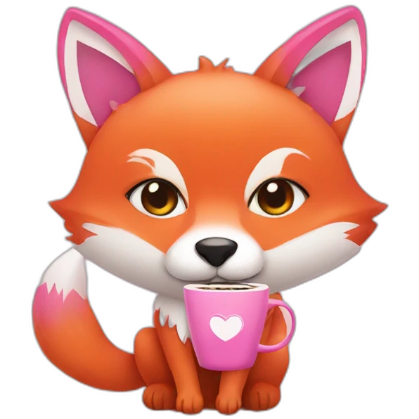 pink fox with coffee emoji