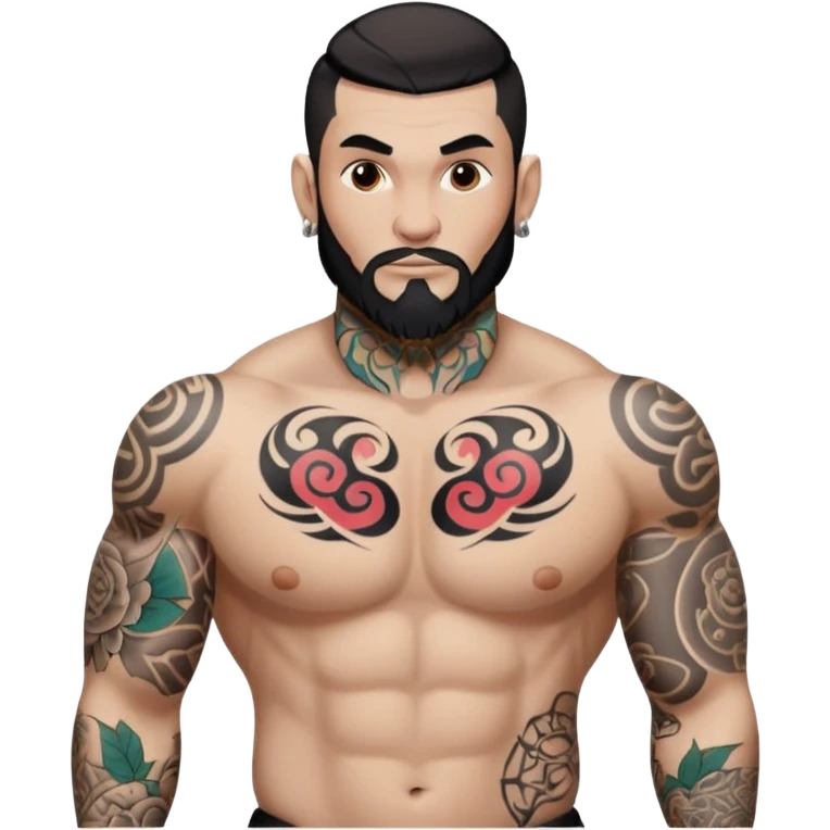 tattoo man, white skintone, more highlight the tattoo, body builder, heavy tatto on fully chest, more tattoos on the body, more visible tattoo, big tattoos. emoji