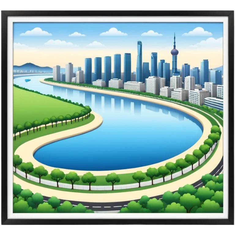 Hangang river, city skyline, and park emoji