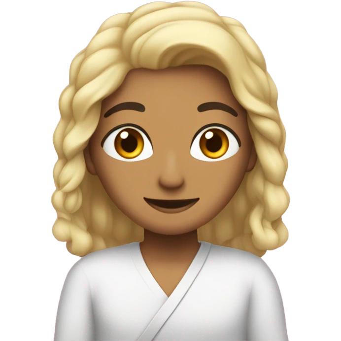 فتاه بيضاء اللون  بشعر بني طويل مبتسمه على شعرها فيونكا ورديه  emoji