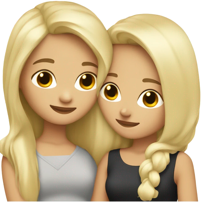 Brunette hair friend hugging a blonde hair friend  emoji